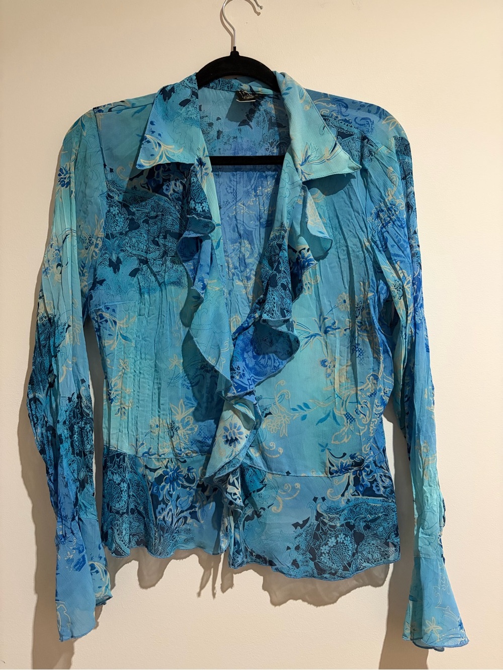 Fairy Paisley Ruffled Floral Sheer Y2K Boho vintage Blouse